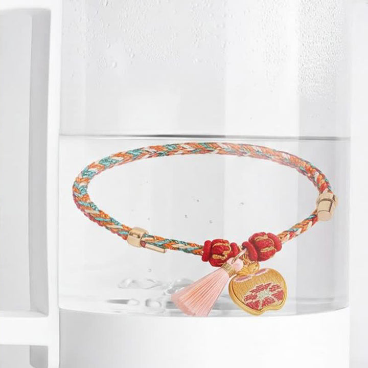 Buddha Stones Bracelet de protection tissé à la main en forme de calebasse avec porte-monnaie en forme de pomme et de cadenas chinois, orné d'un sac à monnaie en forme de pomme et de cinq couleurs. - image 12