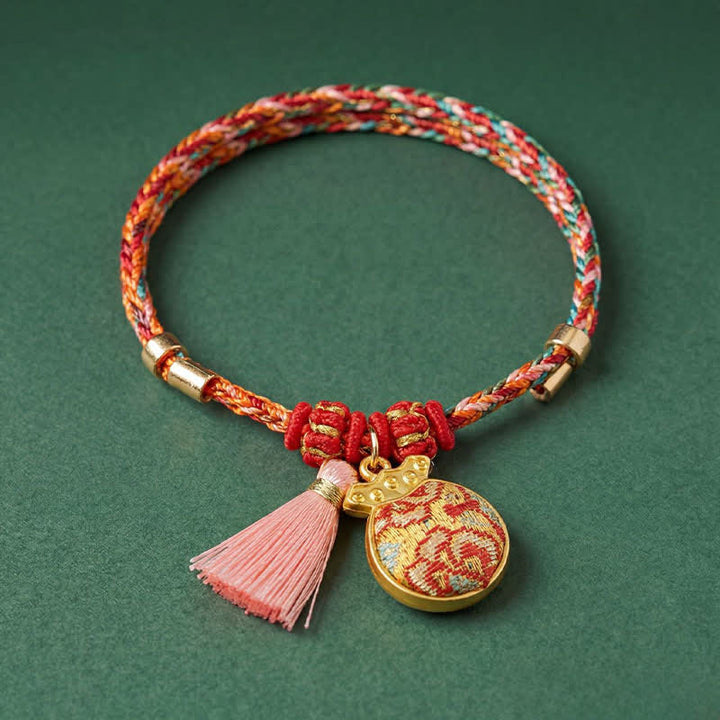 Buddha Stones Bracelet de protection tissé à la main en forme de calebasse avec porte-monnaie en forme de pomme et de cadenas chinois, orné d'un sac à monnaie en forme de pomme et de cinq couleurs. - image 17