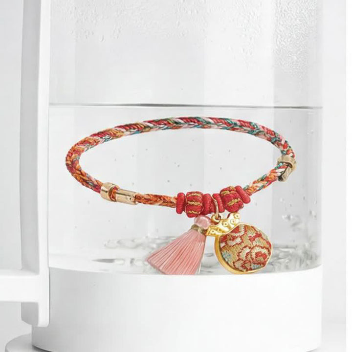 Buddha Stones Bracelet de protection tissé à la main en forme de calebasse avec porte-monnaie en forme de pomme et de cadenas chinois, orné d'un sac à monnaie en forme de pomme et de cinq couleurs. - image 32
