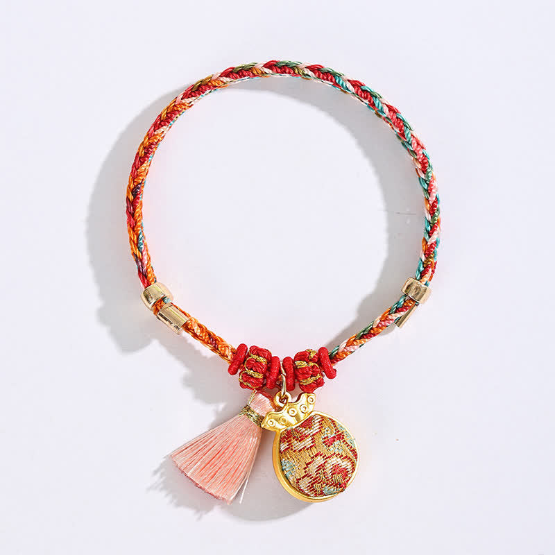 Buddha Stones Bracelet de protection tissé à la main en forme de calebasse avec porte-monnaie en forme de pomme et de cadenas chinois, orné d'un sac à monnaie en forme de pomme et de cinq couleurs. - image 24