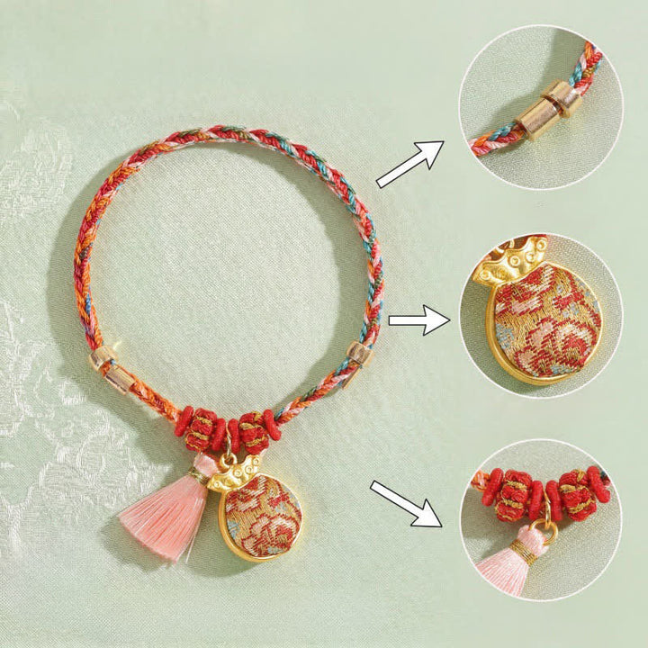 Buddha Stones Bracelet de protection tissé à la main en forme de calebasse avec porte-monnaie en forme de pomme et de cadenas chinois, orné d'un sac à monnaie en forme de pomme et de cinq couleurs. - image 29