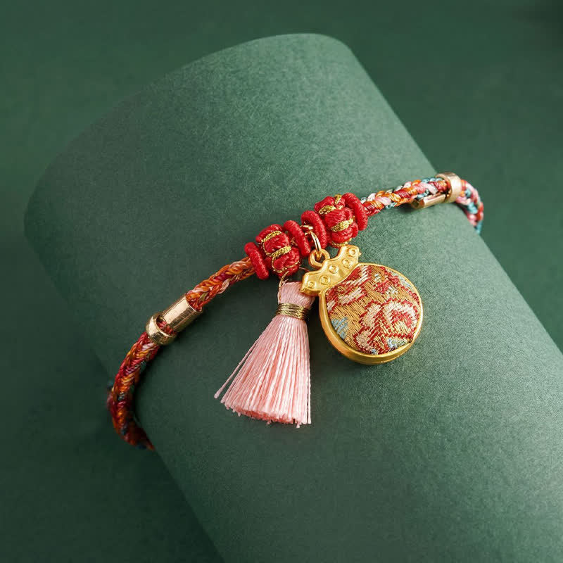 Buddha Stones Bracelet de protection tissé à la main en forme de calebasse avec porte-monnaie en forme de pomme et de cadenas chinois, orné d'un sac à monnaie en forme de pomme et de cinq couleurs. - image 23