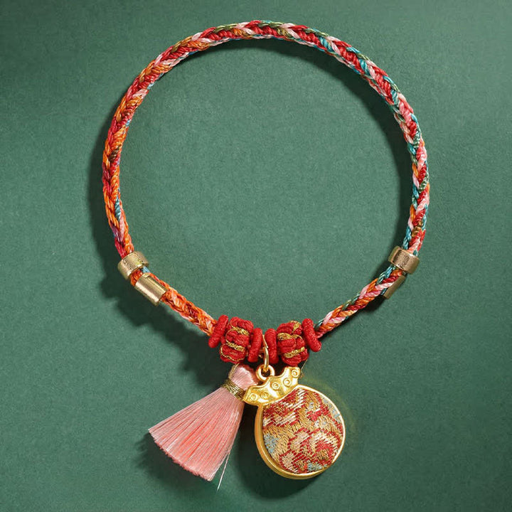 Buddha Stones Bracelet de protection tissé à la main en forme de calebasse avec porte-monnaie en forme de pomme et de cadenas chinois, orné d'un sac à monnaie en forme de pomme et de cinq couleurs. - image 22