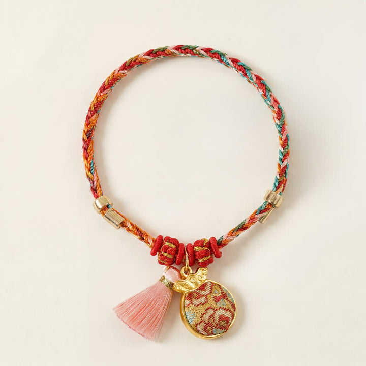 Buddha Stones Bracelet de protection tissé à la main en forme de calebasse avec porte-monnaie en forme de pomme et de cadenas chinois, orné d'un sac à monnaie en forme de pomme et de cinq couleurs. - image 36