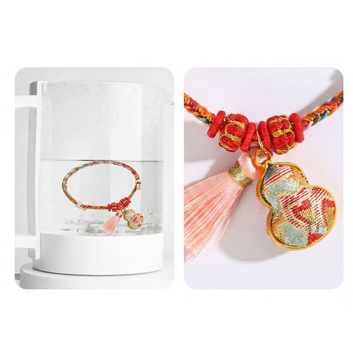 Buddha Stones Bracelet de protection tissé à la main en forme de calebasse avec porte-monnaie en forme de pomme et de cadenas chinois, orné d'un sac à monnaie en forme de pomme et de cinq couleurs. - image 49
