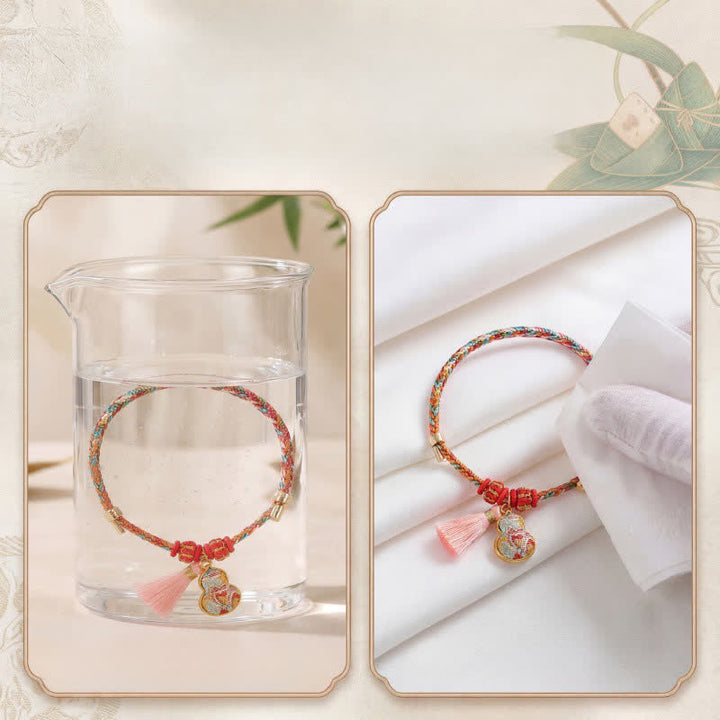 Buddha Stones Bracelet de protection tissé à la main en forme de calebasse avec porte-monnaie en forme de pomme et de cadenas chinois, orné d'un sac à monnaie en forme de pomme et de cinq couleurs. - image 50
