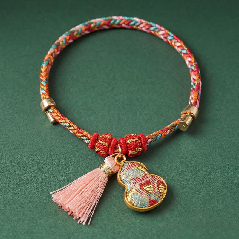 Buddha Stones Bracelet de protection tissé à la main en forme de calebasse avec porte-monnaie en forme de pomme et de cadenas chinois, orné d'un sac à monnaie en forme de pomme et de cinq couleurs. - image 41