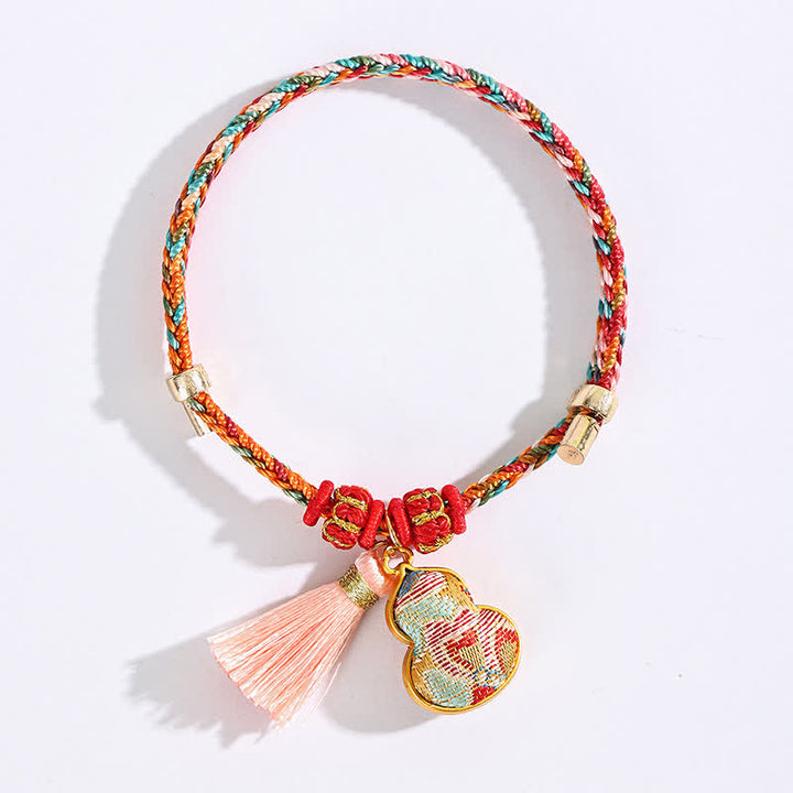Buddha Stones Bracelet de protection tissé à la main en forme de calebasse avec porte-monnaie en forme de pomme et de cadenas chinois, orné d'un sac à monnaie en forme de pomme et de cinq couleurs. - image 45