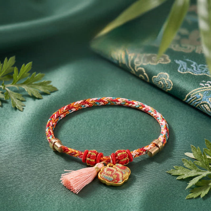 Buddha Stones Bracelet de protection tissé à la main en forme de calebasse avec porte-monnaie en forme de pomme et de cadenas chinois, orné d'un sac à monnaie en forme de pomme et de cinq couleurs. - image 42