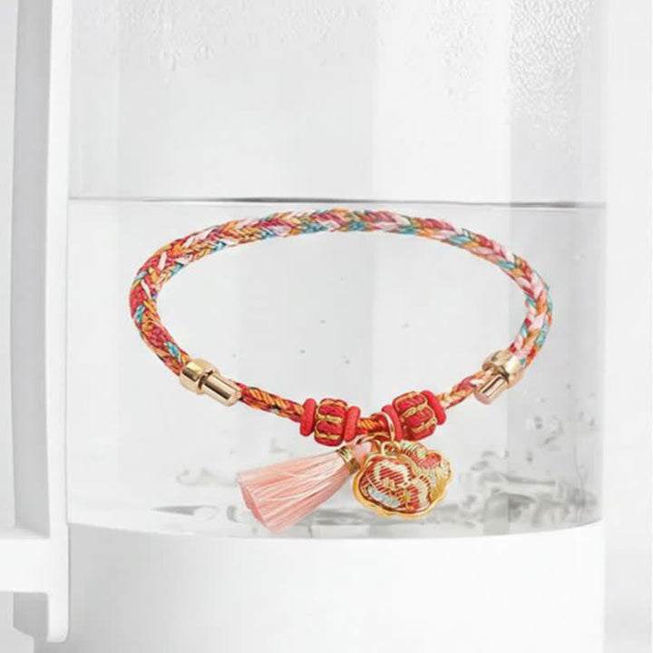 Buddha Stones Bracelet de protection tissé à la main en forme de calebasse avec porte-monnaie en forme de pomme et de cadenas chinois, orné d'un sac à monnaie en forme de pomme et de cinq couleurs. - image 67