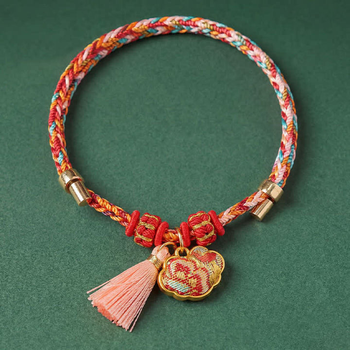 Buddha Stones Bracelet de protection tissé à la main en forme de calebasse avec porte-monnaie en forme de pomme et de cadenas chinois, orné d'un sac à monnaie en forme de pomme et de cinq couleurs. - image 59