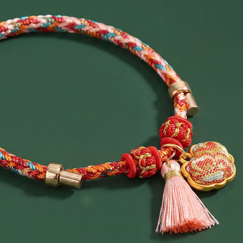 Buddha Stones Bracelet de protection tissé à la main en forme de calebasse avec porte-monnaie en forme de pomme et de cadenas chinois, orné d'un sac à monnaie en forme de pomme et de cinq couleurs. - image 58