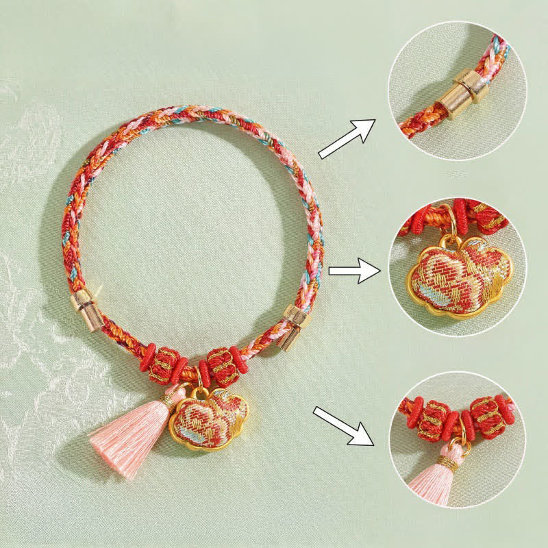 Buddha Stones Bracelet de protection tissé à la main en forme de calebasse avec porte-monnaie en forme de pomme et de cadenas chinois, orné d'un sac à monnaie en forme de pomme et de cinq couleurs. - image 53