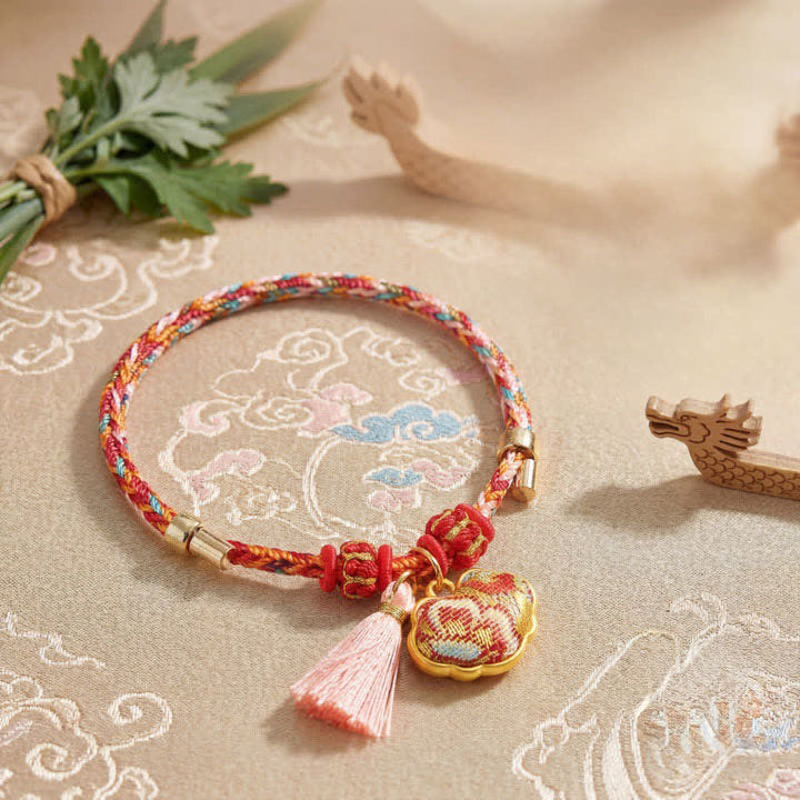 Buddha Stones Bracelet de protection tissé à la main en forme de calebasse avec porte-monnaie en forme de pomme et de cadenas chinois, orné d'un sac à monnaie en forme de pomme et de cinq couleurs. - image 61