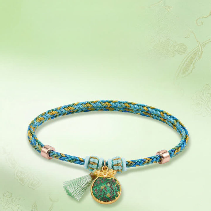 Buddha Stones Bracelet porte-bonheur en brocart vert Song à cinq couleurs tissé à la main, avec breloque pomme Zongzi et cadenas chinois. - image 17