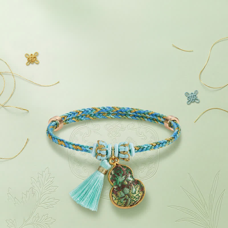 Buddha Stones Bracelet porte-bonheur en brocart vert Song à cinq couleurs tissé à la main, avec breloque pomme Zongzi et cadenas chinois. - image 24