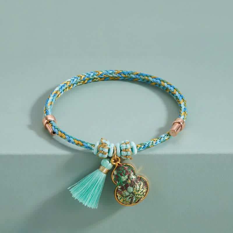 Buddha Stones Bracelet porte-bonheur en brocart vert Song à cinq couleurs tissé à la main, avec breloque pomme Zongzi et cadenas chinois. - image 22