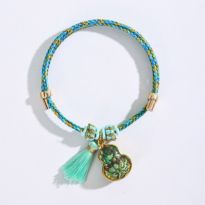 Buddha Stones Bracelet porte-bonheur en brocart vert Song à cinq couleurs tissé à la main, avec breloque pomme Zongzi et cadenas chinois. - image 20