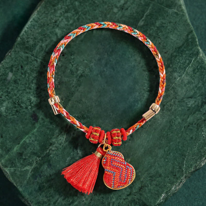 Buddha Stones Bracelet tressé Zongzi en brocart rouge Song rouge à cinq couleurs, porte-bonheur, avec breloque cadenas chinois, pomme, bourse et calebasse. - image 15