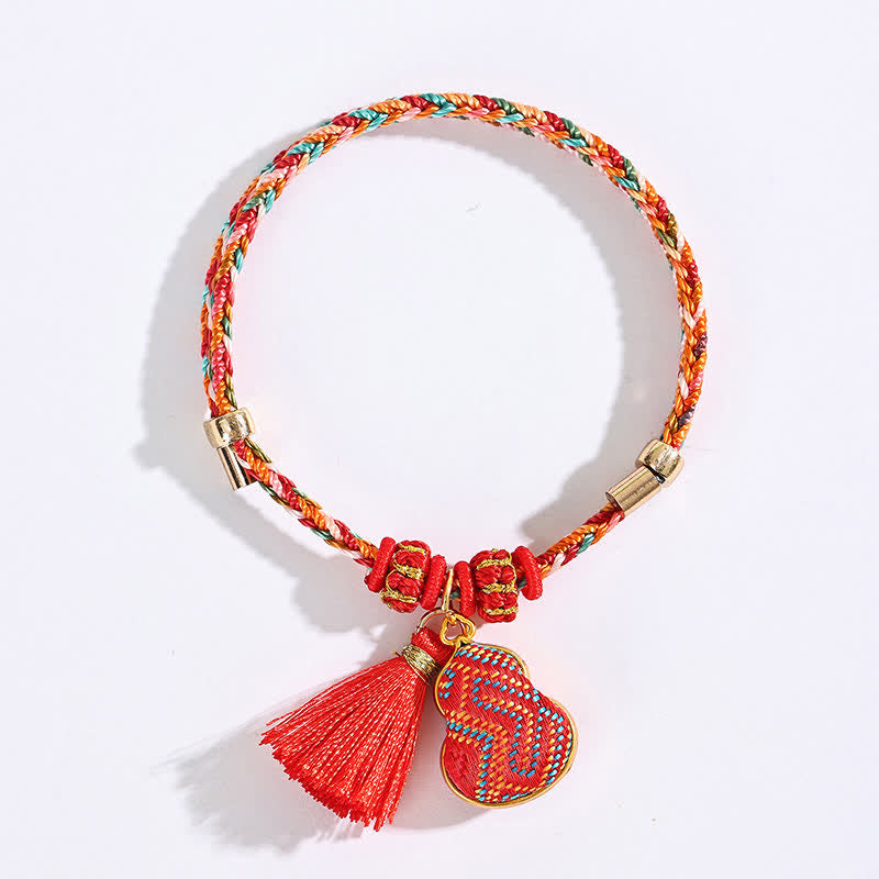 Buddha Stones Bracelet tressé Zongzi en brocart rouge Song rouge à cinq couleurs, porte-bonheur, avec breloque cadenas chinois, pomme, bourse et calebasse. - image 16