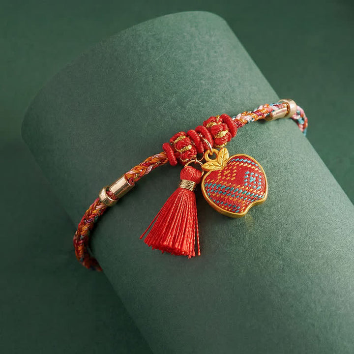Buddha Stones Bracelet tressé Zongzi en brocart rouge Song rouge à cinq couleurs, porte-bonheur, avec breloque cadenas chinois, pomme, bourse et calebasse. - image 28