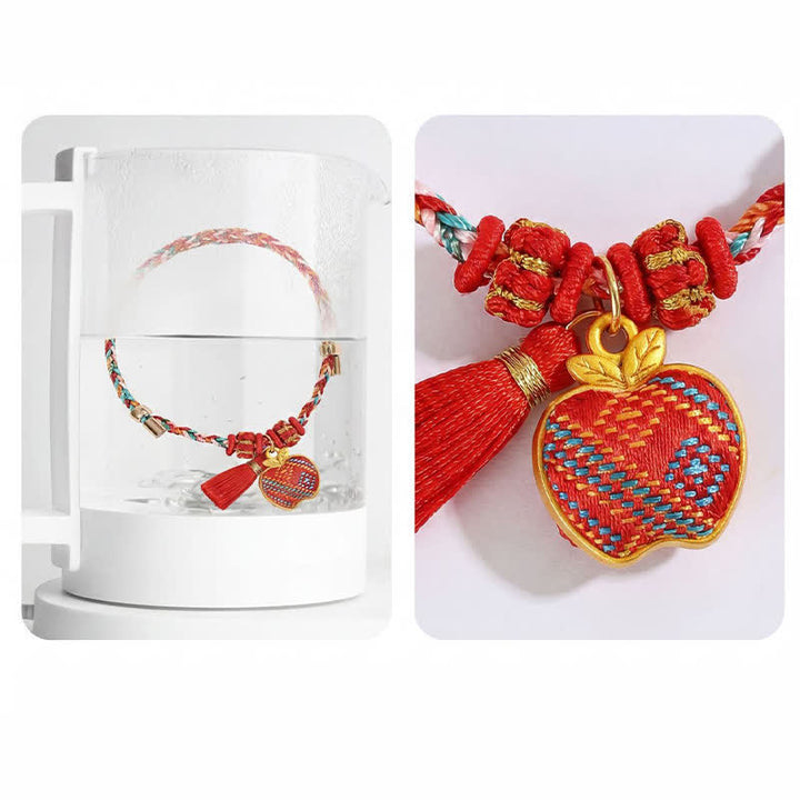 Buddha Stones Bracelet tressé Zongzi en brocart rouge Song rouge à cinq couleurs, porte-bonheur, avec breloque cadenas chinois, pomme, bourse et calebasse. - image 39