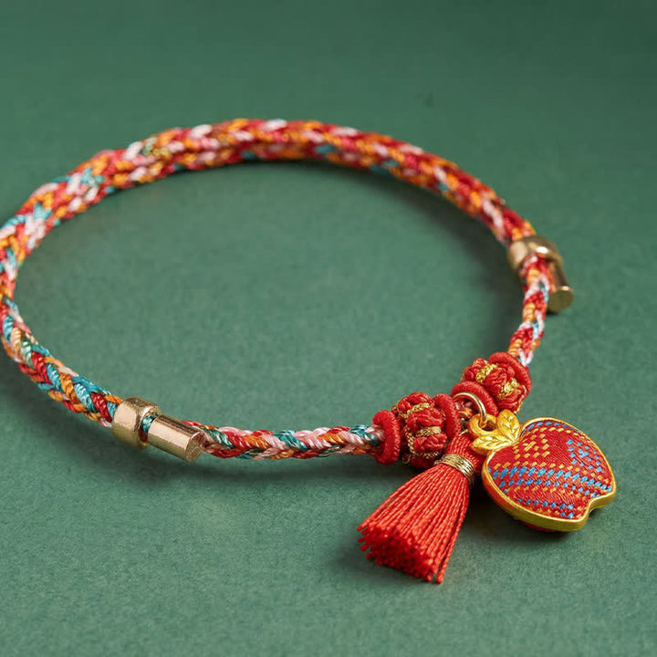Buddha Stones Bracelet tressé Zongzi en brocart rouge Song rouge à cinq couleurs, porte-bonheur, avec breloque cadenas chinois, pomme, bourse et calebasse. - image 32