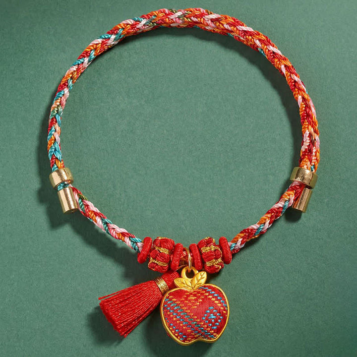 Buddha Stones Bracelet tressé Zongzi en brocart rouge Song rouge à cinq couleurs, porte-bonheur, avec breloque cadenas chinois, pomme, bourse et calebasse. - image 31