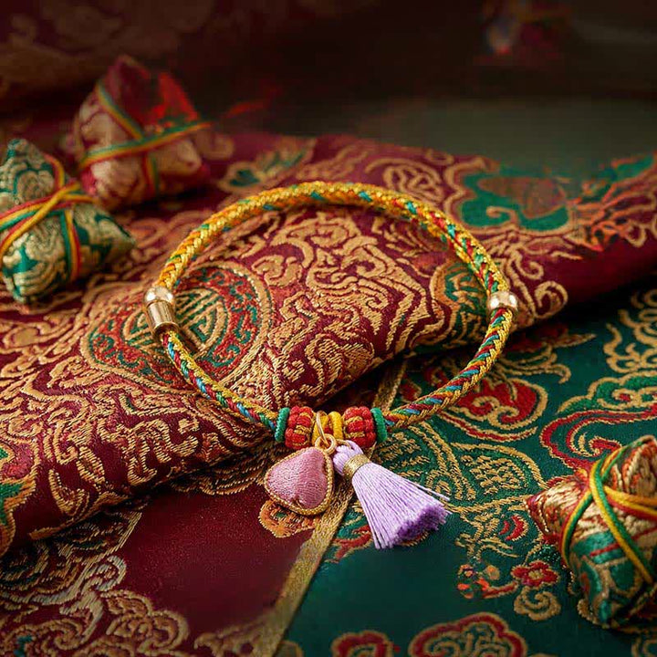 Buddha Stones Bracelet ajustable en brocart violet à cinq couleurs, orné d'un cadenas chinois et d'un pendentif porte-bonheur en forme de pomme, de calebasse ou de zongzi, tissé à la main. - Zongzi (Même teinte – motif variable) - image 17