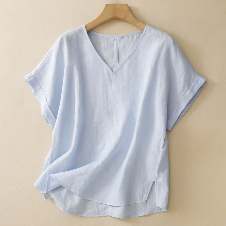 Buddha Stones T-shirts d'été minimalistes à manches courtes, col en V, coupe décontractée et fente latérale, pour femmes - Bleu poudré - US8-10, UK/AU12-14, EU40-42 (2XL) - image 0