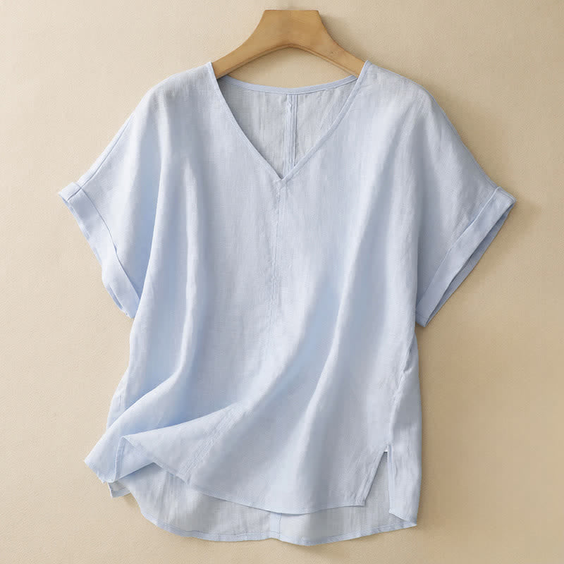 Buddha Stones T-shirts d'été minimalistes à manches courtes, col en V, coupe décontractée et fente latérale, pour femmes - Bleu poudré - US8-10, UK/AU12-14, EU40-42 (2XL) - image 0