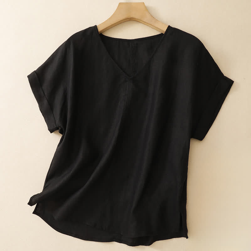 Buddha Stones T-shirts d'été minimalistes à manches courtes, col en V, coupe décontractée et fente latérale, pour femmes - Noir - US8-10, UK/AU12-14, EU40-42 (2XL) - image 9