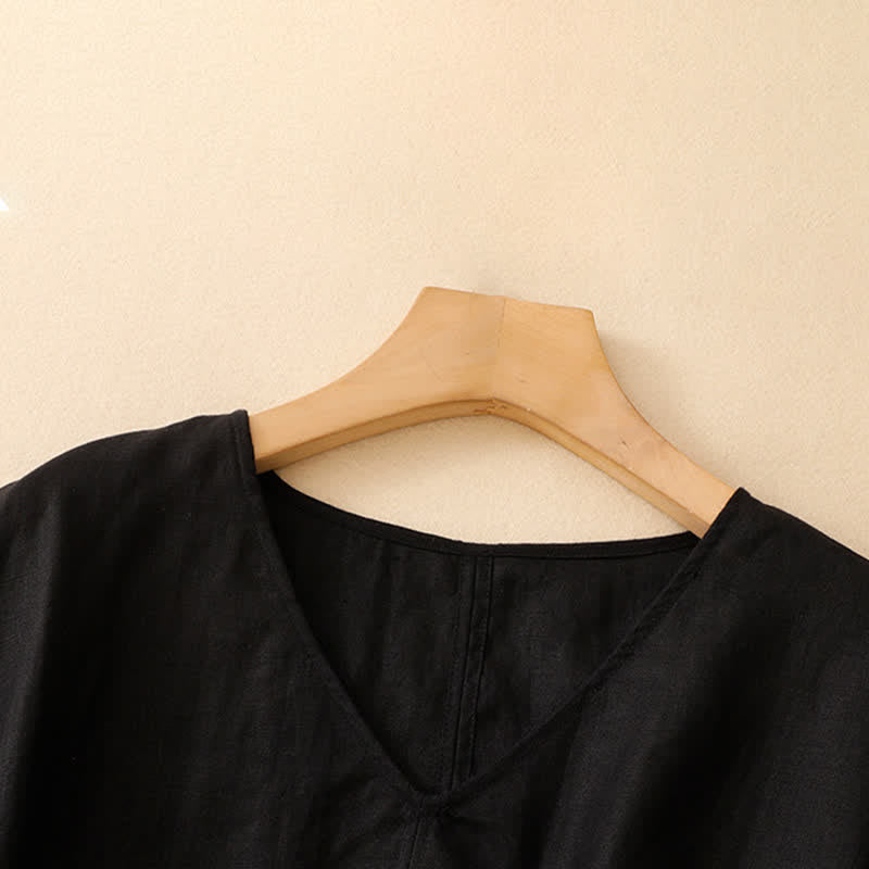 Buddha Stones T-shirts d'été minimalistes à manches courtes, col en V, coupe décontractée et fente latérale, pour femmes - image 10