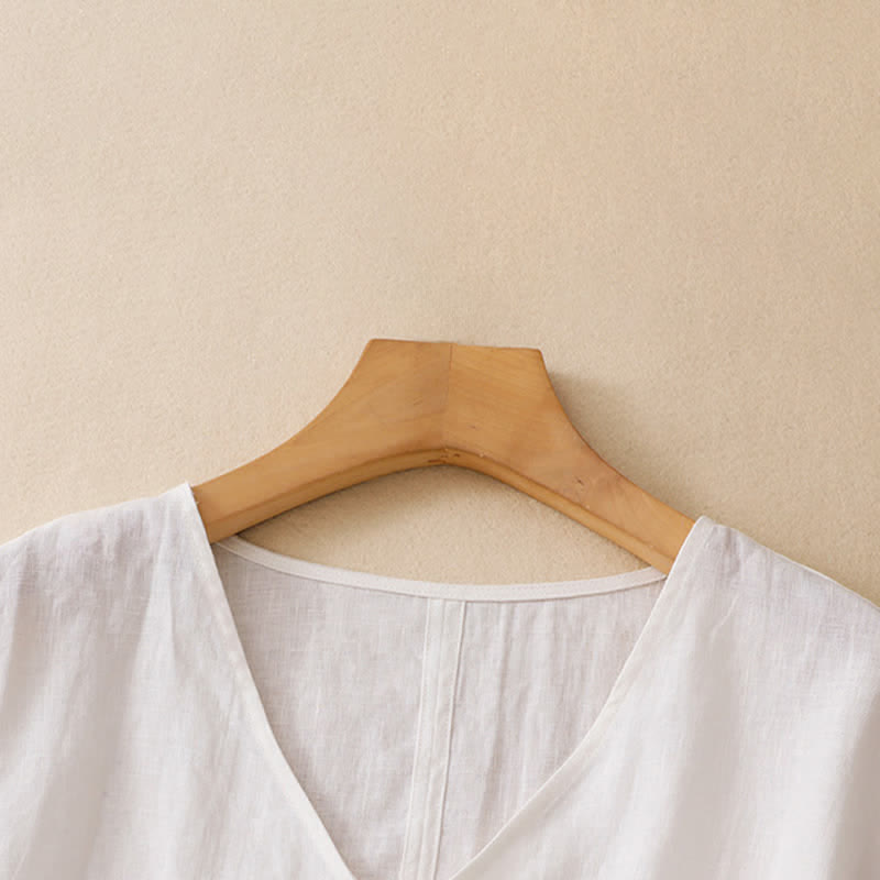 Buddha Stones T-shirts d'été minimalistes à manches courtes, col en V, coupe décontractée et fente latérale, pour femmes - image 15