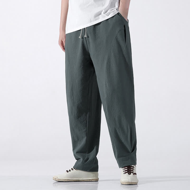 Buddha Stones Pantalon sarouel d'été minimaliste décontracté en coton uni avec cordon de serrage et poches - CadetBlue - US/UK/AU46, EU56 (5XL) - image 0