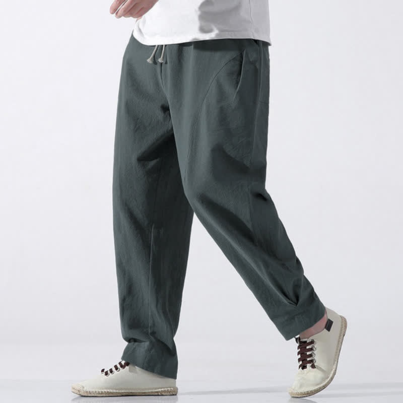 Buddha Stones Pantalon sarouel d'été minimaliste décontracté en coton uni avec cordon de serrage et poches - image 1