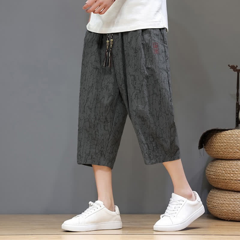 Buddha Stones Pantalon court d'été décontracté vintage à cordon de serrage et poches pour homme - Gris sombre - US/UK/AU46, EU56 (5XL) - image 0