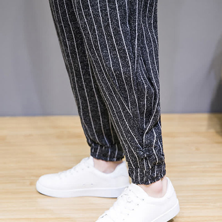 Buddha Stones Pantalon sarouel rayé à cordon de serrage, coupe courte, style décontracté d'été, avec poches. - image 10