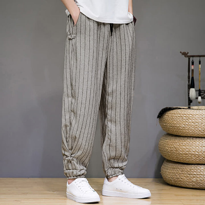 Buddha Stones Pantalon sarouel rayé à cordon de serrage, coupe courte, style décontracté d'été, avec poches. - image 26