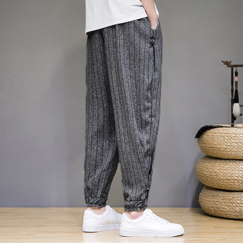 Buddha Stones Pantalon sarouel rayé à cordon de serrage, coupe courte, style décontracté d'été, avec poches. - image 15