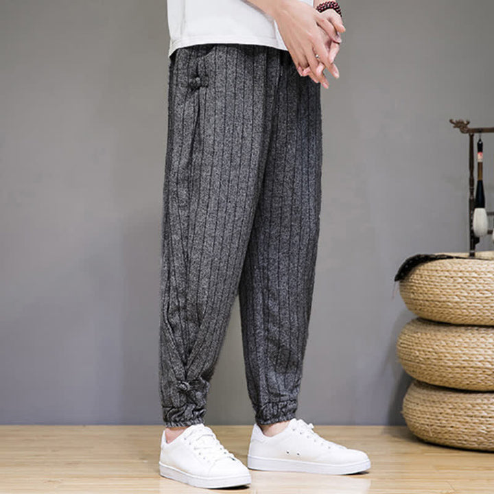 Buddha Stones Pantalon sarouel rayé à cordon de serrage, coupe courte, style décontracté d'été, avec poches. - image 17