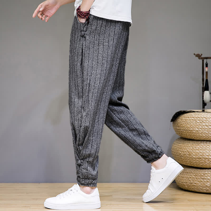 Buddha Stones Pantalon sarouel rayé à cordon de serrage, coupe courte, style décontracté d'été, avec poches. - image 13