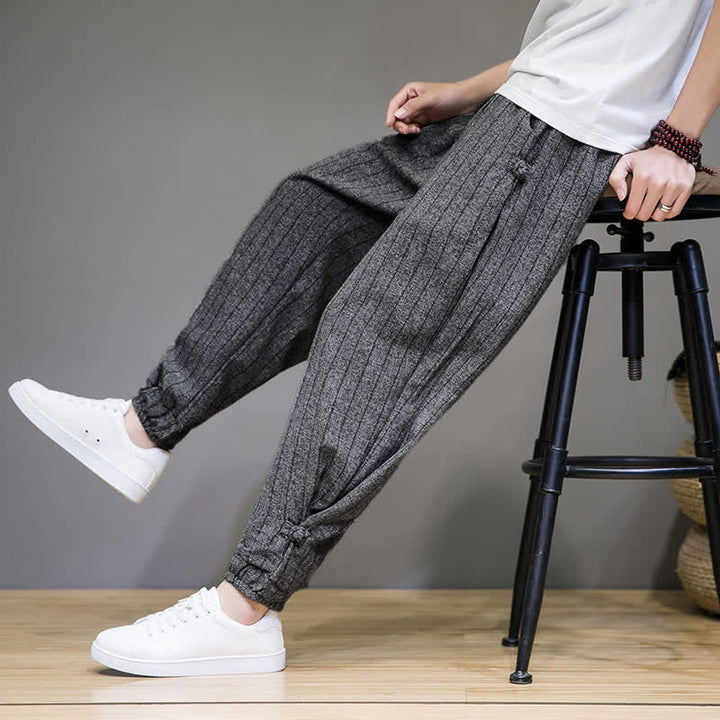 Buddha Stones Pantalon sarouel rayé à cordon de serrage, coupe courte, style décontracté d'été, avec poches. - image 19