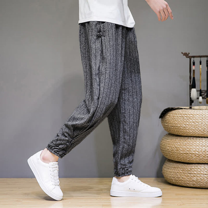 Buddha Stones Pantalon sarouel rayé à cordon de serrage, coupe courte, style décontracté d'été, avec poches. - image 14