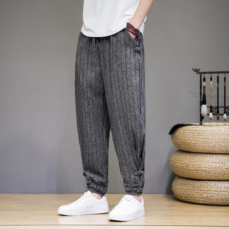 Buddha Stones Pantalon sarouel rayé à cordon de serrage, coupe courte, style décontracté d'été, avec poches. - image 18