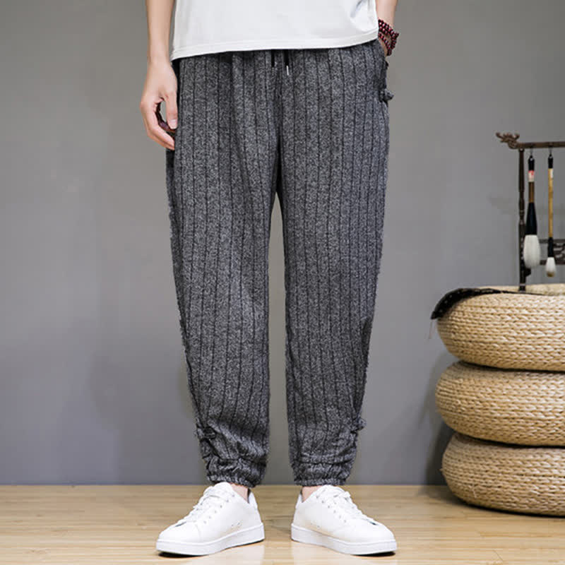 Buddha Stones Pantalon sarouel rayé à cordon de serrage, coupe courte, style décontracté d'été, avec poches. - image 16
