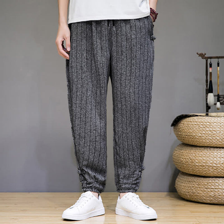 Buddha Stones Pantalon sarouel rayé à cordon de serrage, coupe courte, style décontracté d'été, avec poches. - image 16