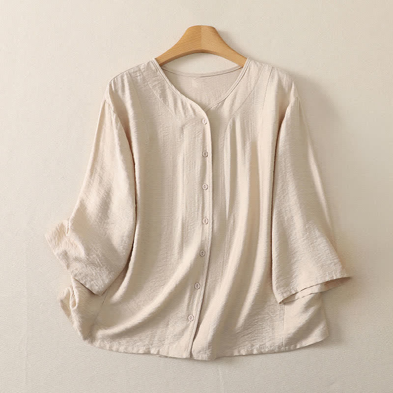 Buddha Stones Chemises à manches longues unies à boutons pour femmes, style minimaliste décontracté d'été - Blanc antique - US12, UK/AU16, EU44 (3XL) - image 9