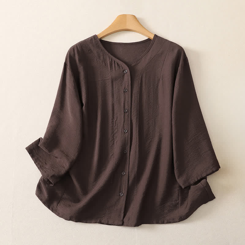 Buddha Stones Chemises à manches longues unies à boutons pour femmes, style minimaliste décontracté d'été - SaddleBrown - US12, UK/AU16, EU44 (3XL) - image 17