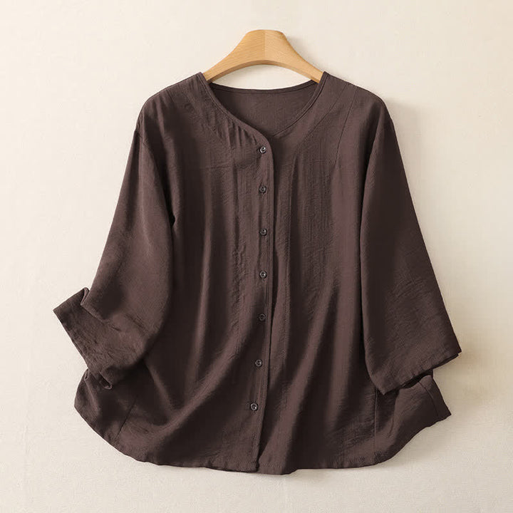 Buddha Stones Chemises à manches longues unies à boutons pour femmes, style minimaliste décontracté d'été - SaddleBrown - US12, UK/AU16, EU44 (3XL) - image 17